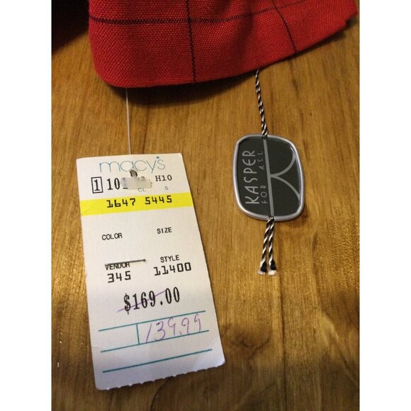 VTG Kasper A.S.L Petite Red Double-Breasted Womens Blazer Jacket Size 2 Checkere - Picture 8 of 12